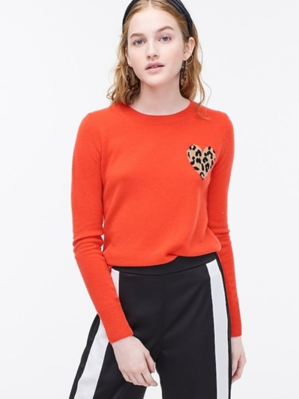 J. Crew Cashmere Crewneck Sweater with Leopard Heart
